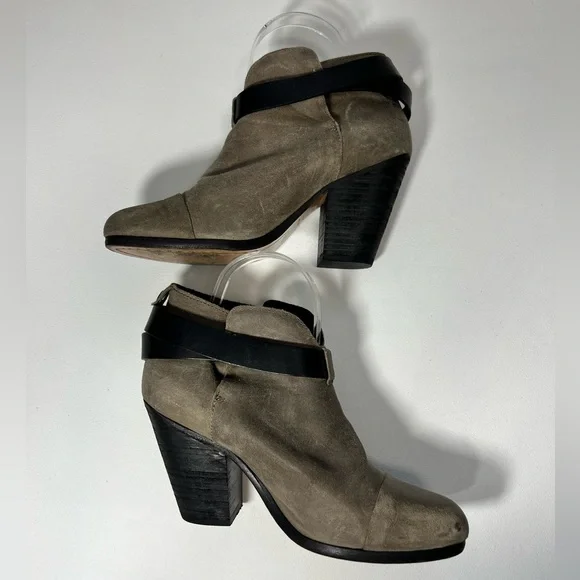 Rag & Bone Harrow Ankle Booties with Strap Suede Wax Coated Leather Size 7.5 - Picture 6 of 11